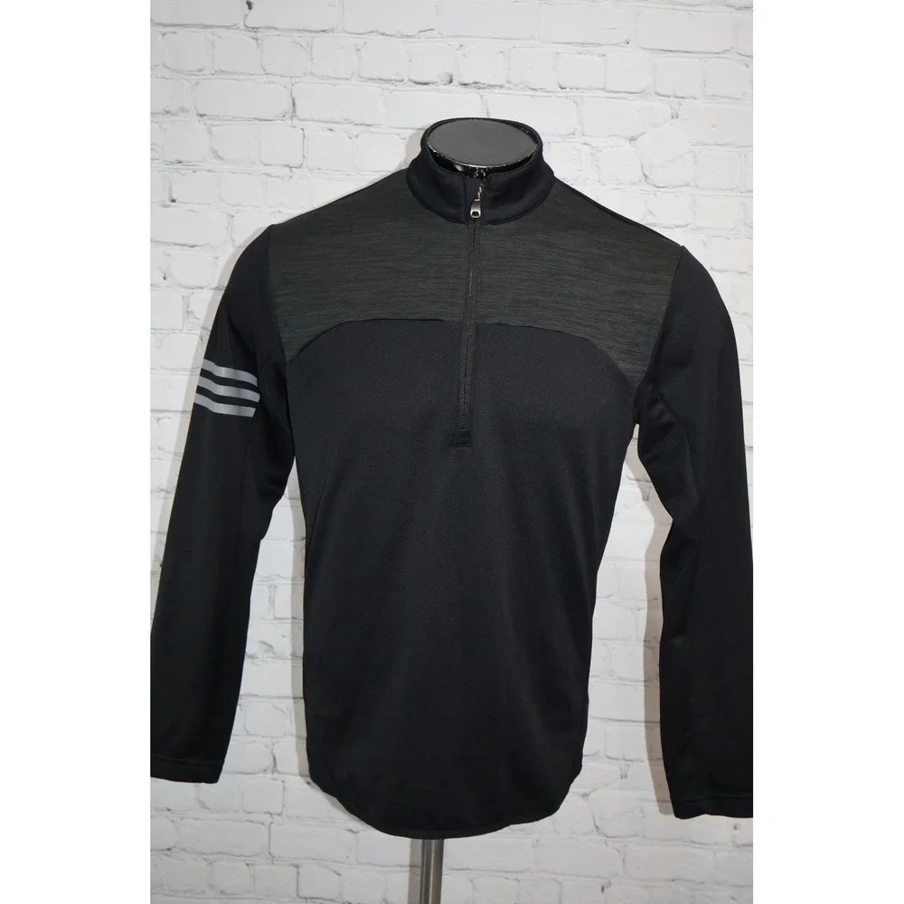 Adidas Golf 1/4Zip Pullover Shirt Mens Small Black Reflective Stripes Mock Neck